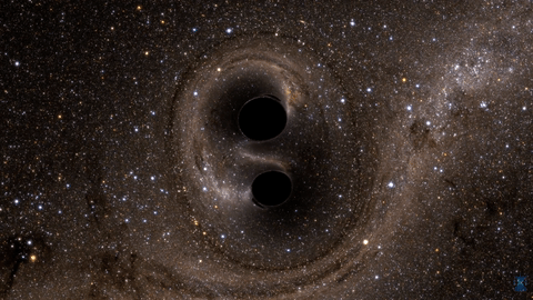 Representación del choque agujeros negros captado por el instrumento LIGO en febrero