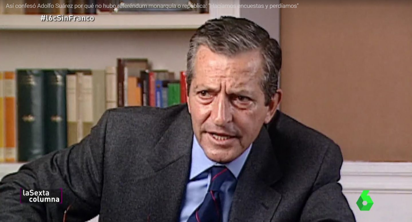 Adolfo Suárez durante su entrevista con Victoria Prego en 1995.