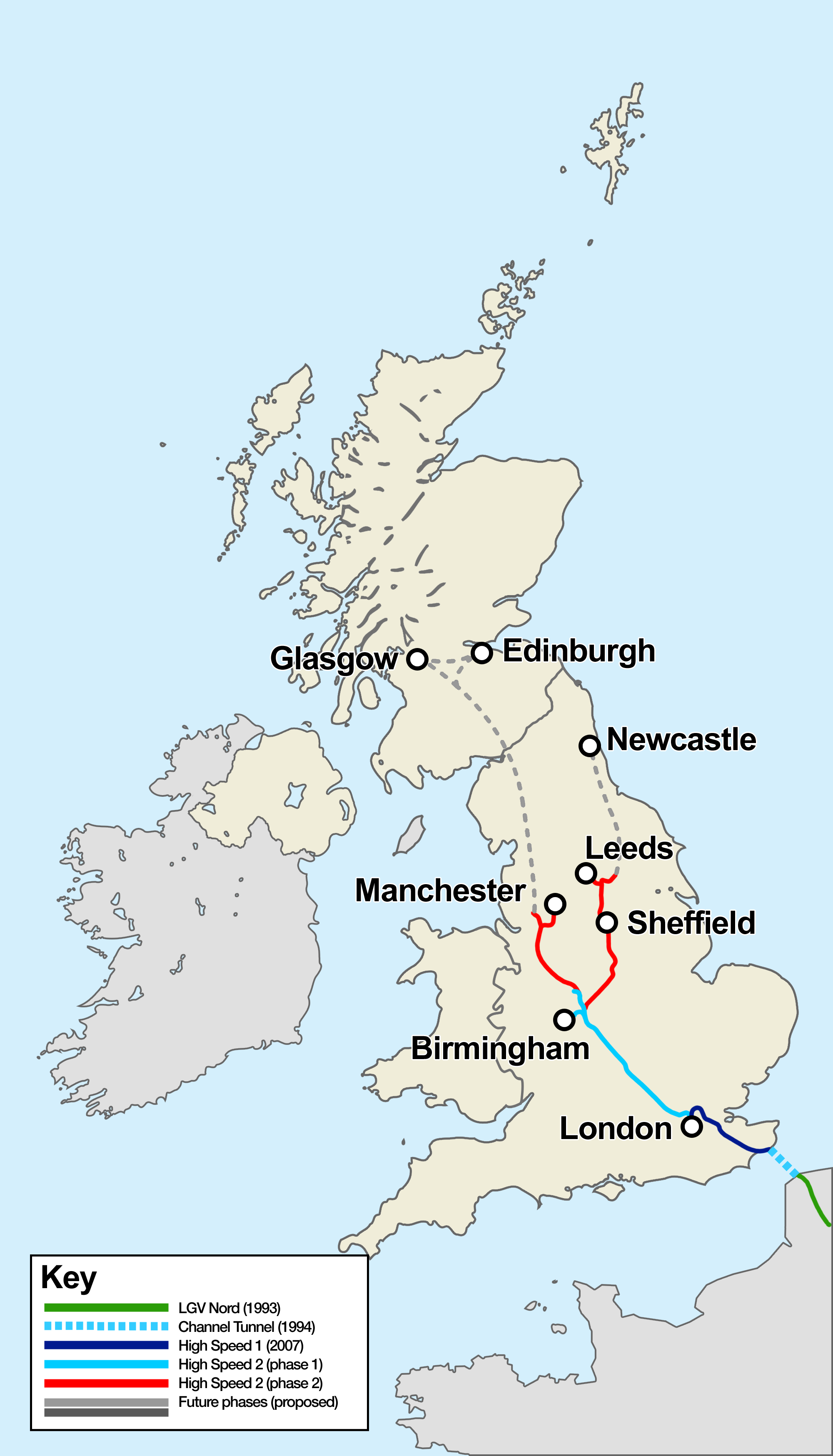 La 'Y' británica pretende unir el Gran Londres con las ciudades de Leeds y Manchester.