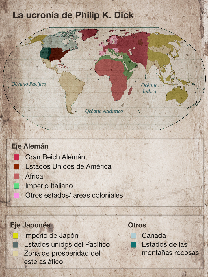 Mapa ficticio del mundo alternativo de Philip K. Dick. Elaboración propia