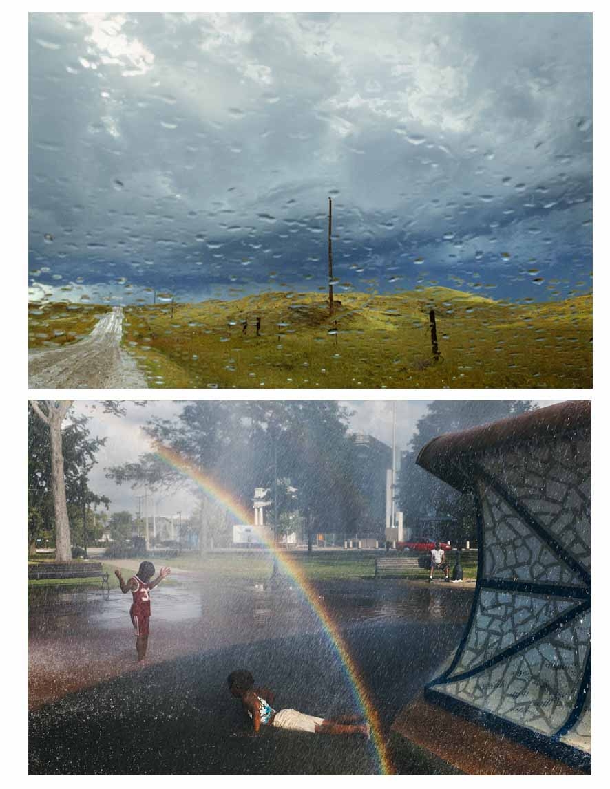 La lluvia en Dakota del Sur (arriba) tomada por Rebecca Norris. Abajo en Pensilvania imagen de Alex Webb.