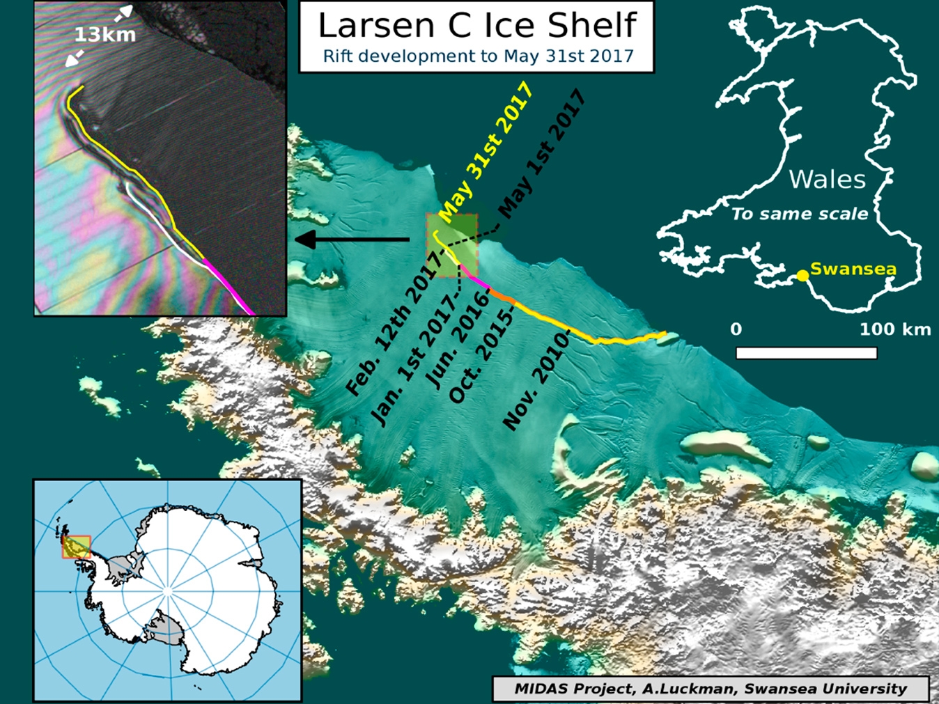 Evolución del Larsen C (31 de mayo de 2017)