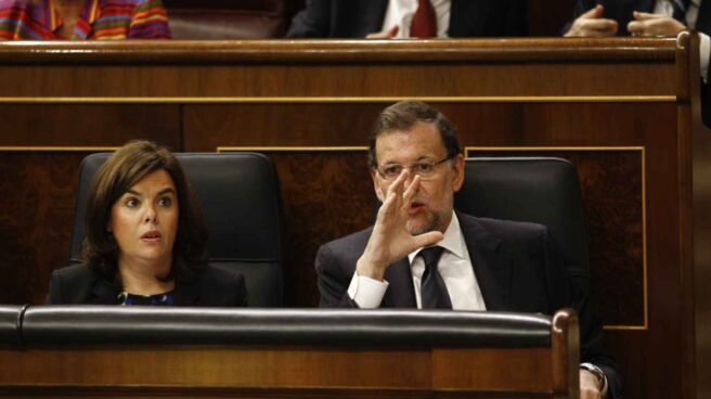 Rajoy Soraya El presidente del Gobierno, Mariano Rajoy, junto a la vicepresidenta, Soraya Sáenz de Santamaría.