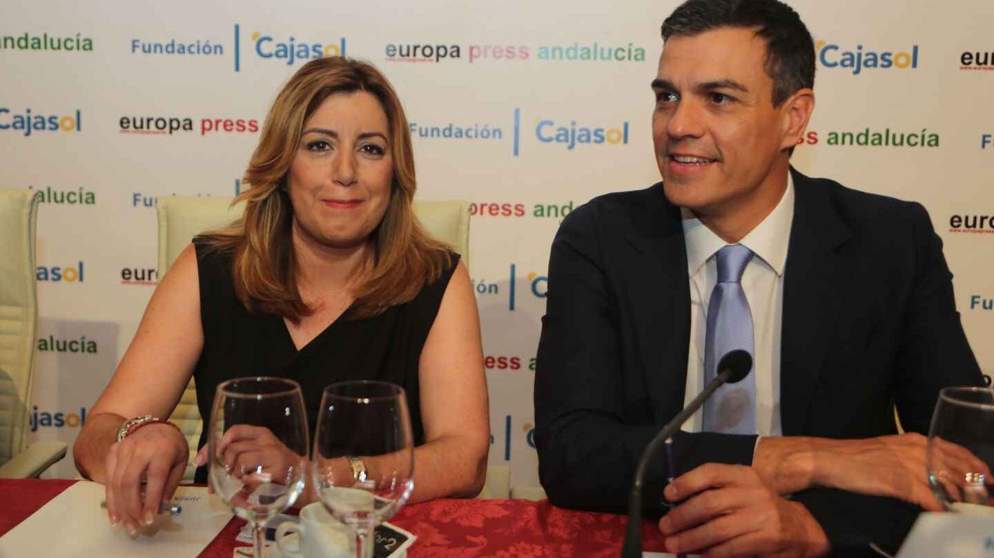 Susana Díaz y Pedro Sánchez, en un desayuno informativo.