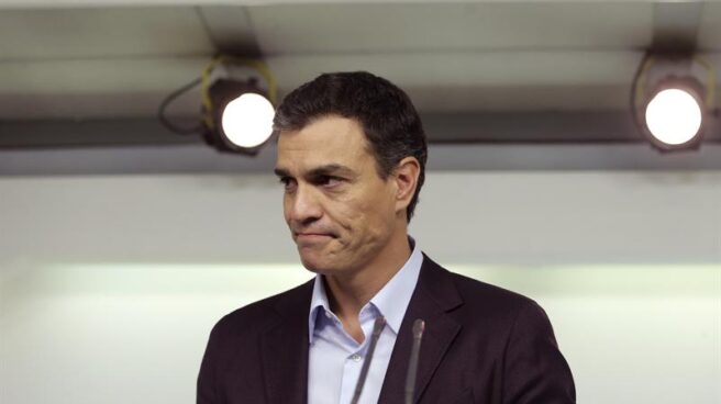 Pedro Sánchez, durante la comparecencia en la que anunció su dimisión.