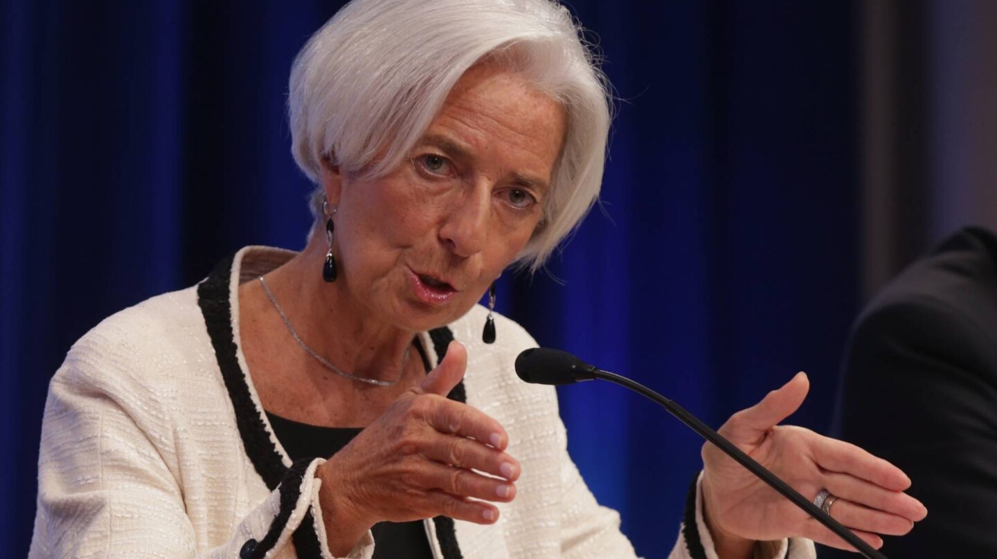 La directora general del FMI, Christine Lagarde, durante una intervención ante la prensa.