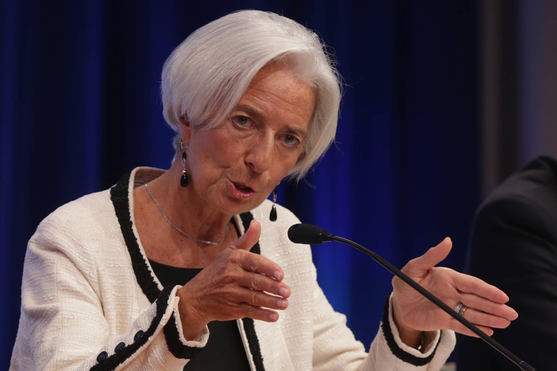 La directora general del FMI, Christine Lagarde, durante una intervención ante la prensa.