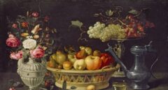 Bodegón con frutas y flores. Clara Peeters. Óleo sobre cobre, 64 x 89 cm. c. 1612-1613. Oxford, The Ashmolean Museum.