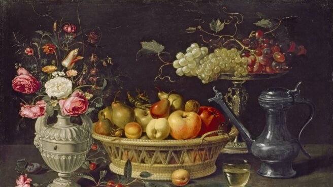 Bodegón con frutas y flores. Clara Peeters. Óleo sobre cobre, 64 x 89 cm. c. 1612-1613. Oxford, The Ashmolean Museum.