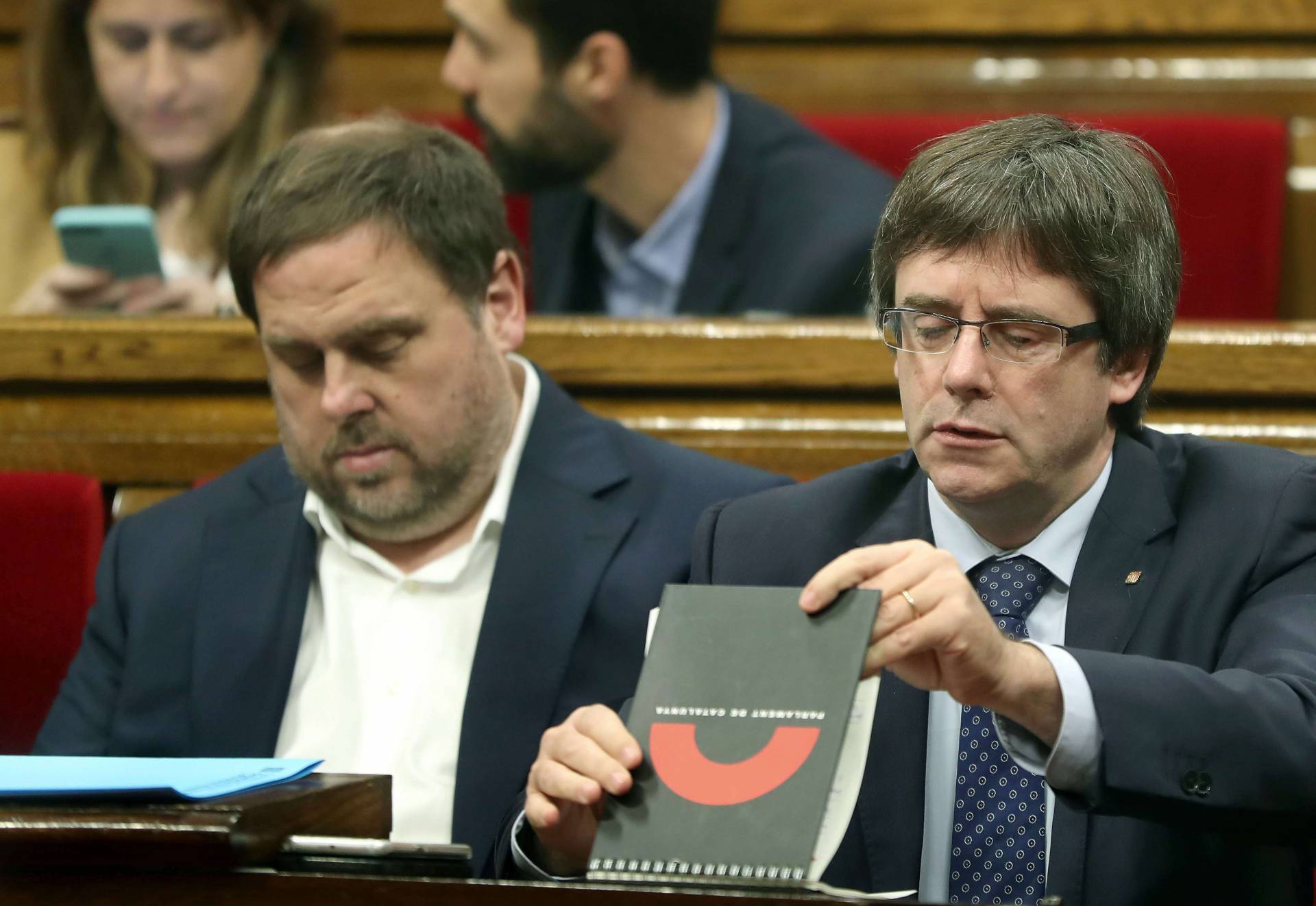 Oriol Junqueras y Carles Puigdemont, este miércoles durante la sesión de control al Govern.