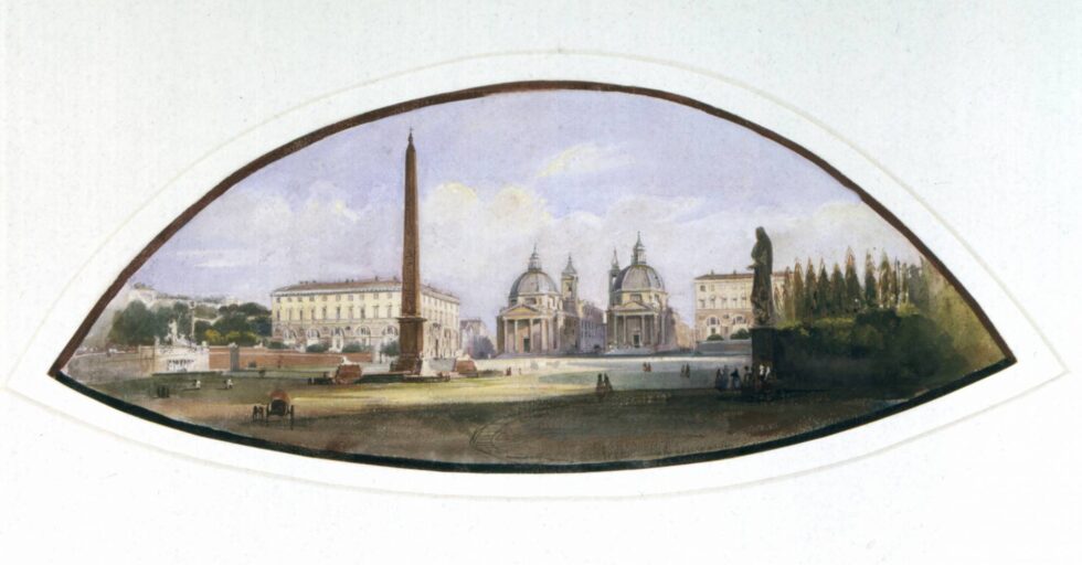 Acuarela de la Plaza Del Popolo, de Ippolito Caffi (1843-1857).