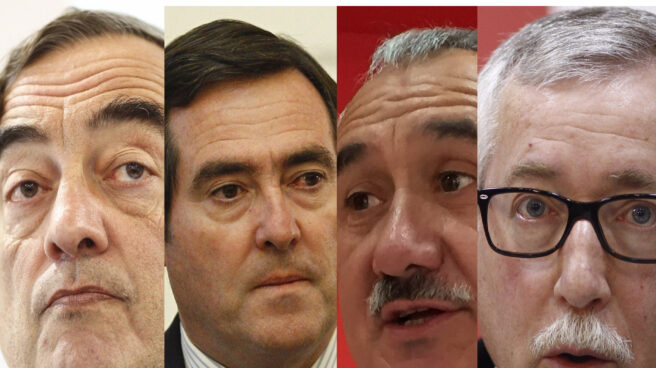 agentes-sociales-iii De izquierda a derecha los presidentes de CEOE y Cepyme, Juan Rosell y Antonio Garamendi, y los secretarios generales de UGT y CC.OO., Pepe Álvarez e Ignacio Fernández Toxo