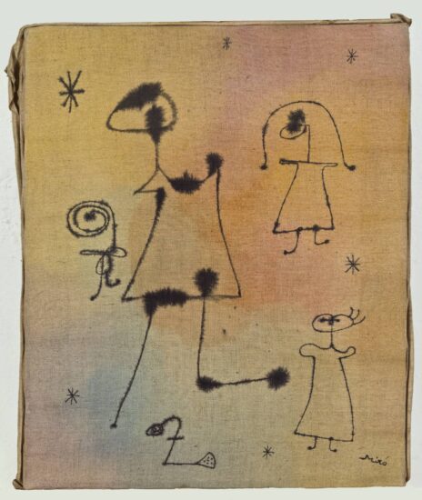 'Mujeres, niña saltando a la comba, pájaro, estrellas' (1944), de Joan Miró. Acuarela y tinta china sobre lienzo.