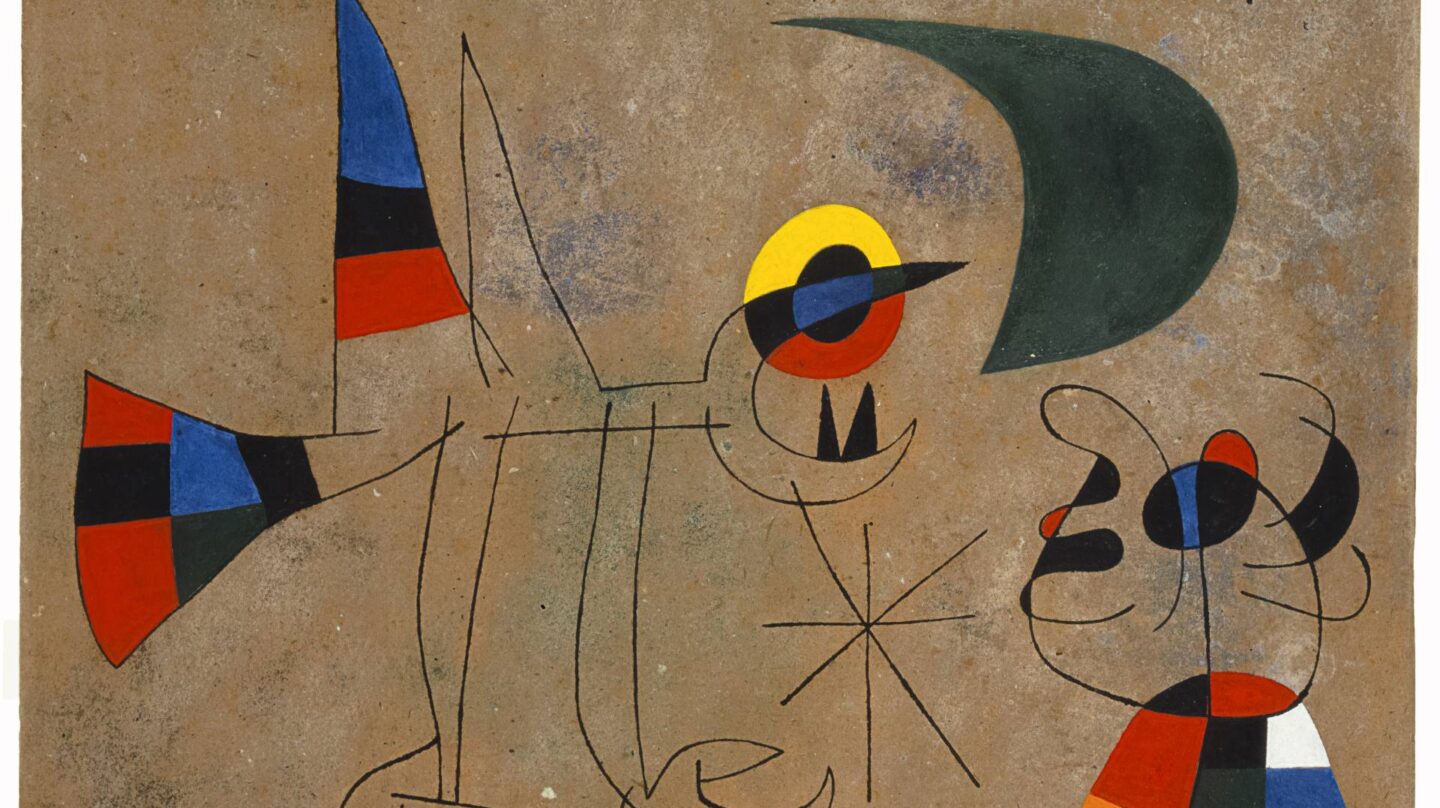 'Pájaro, pareja de personajes, estrella' (1942), de Joan Miró. Lápiz, acuarela y resina sobre papel.