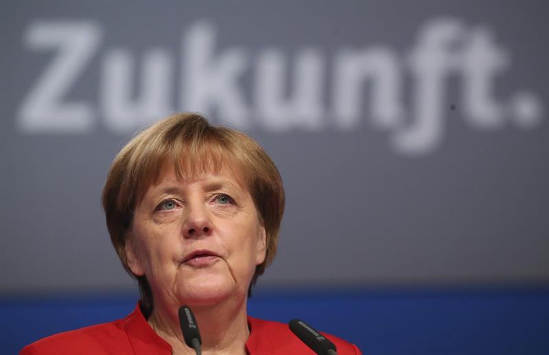 La canciller alemana, Angela Merkel, en el congreso de la CDU alemana, en Essen.