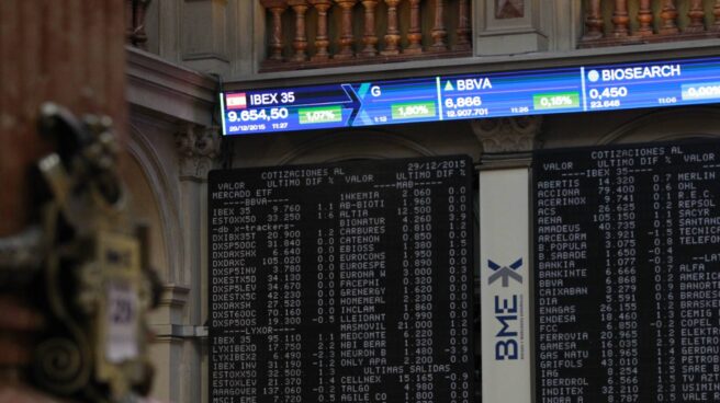 Interior del edificio de la Bolsa de Madrid.