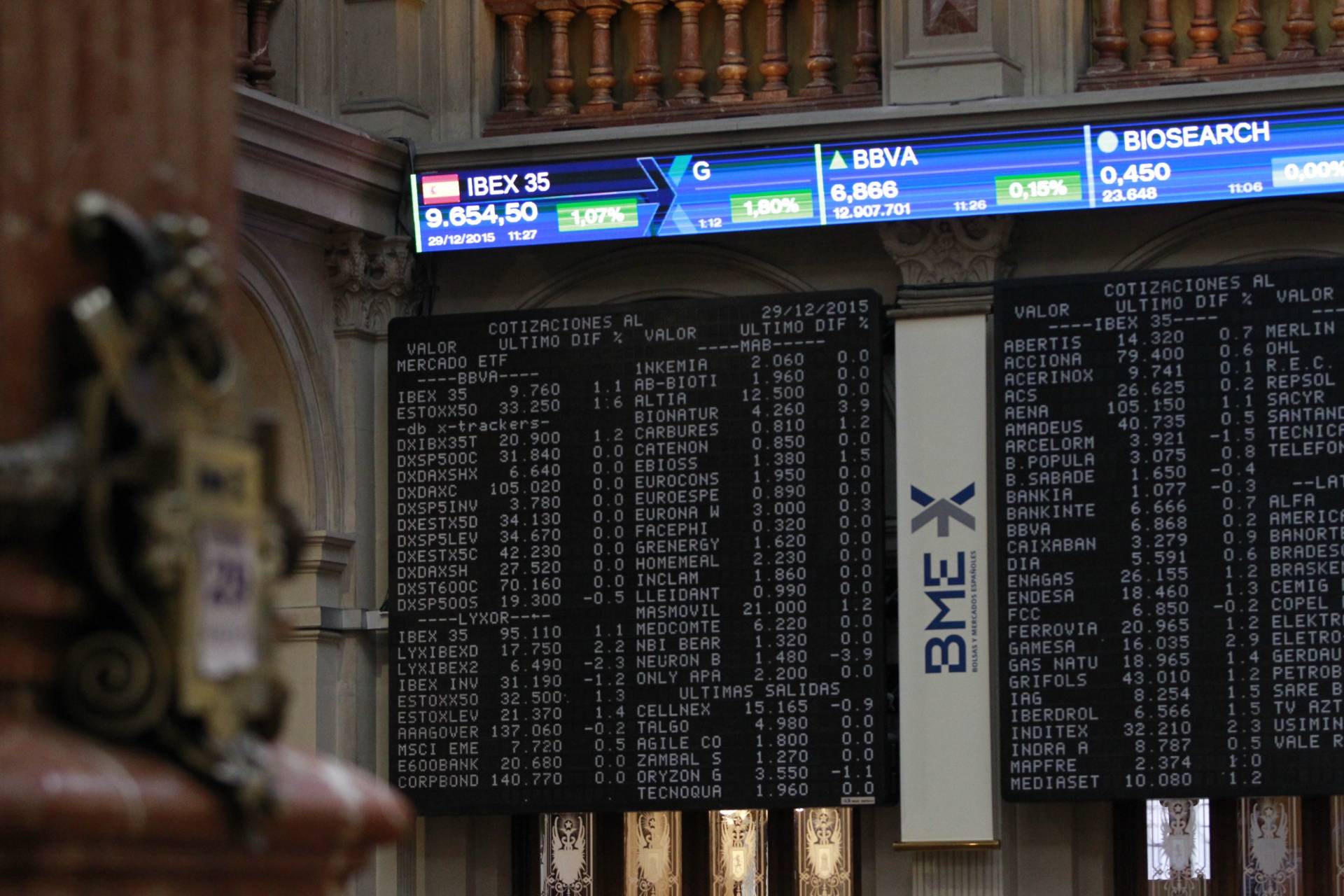 Interior del edificio de la Bolsa de Madrid.