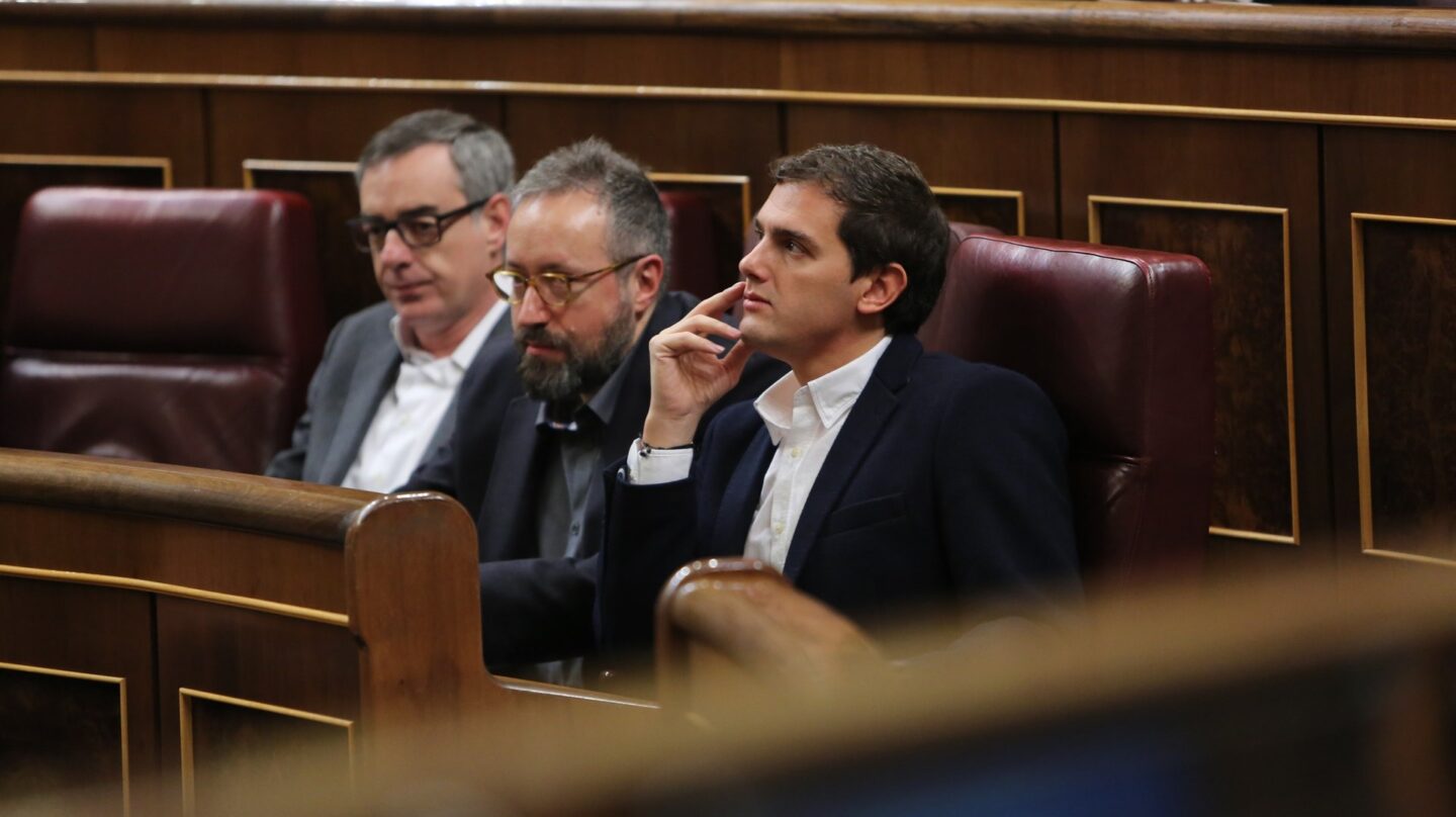 De izquierda a derecha, José Manuel Villegas, Juan Carlos Girauta y Albert Rivera, de Ciudadanos.