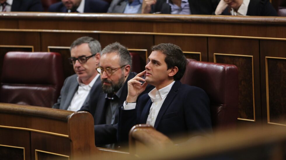 De izquierda a derecha, José Manuel Villegas, Juan Carlos Girauta y Albert Rivera, de Ciudadanos.