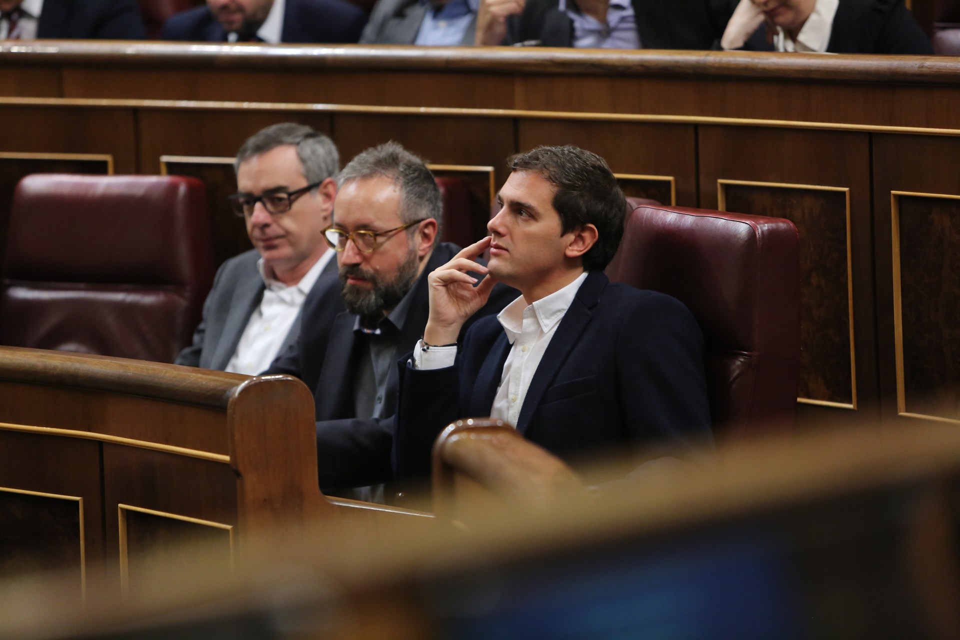 De izquierda a derecha, José Manuel Villegas, Juan Carlos Girauta y Albert Rivera, de Ciudadanos.