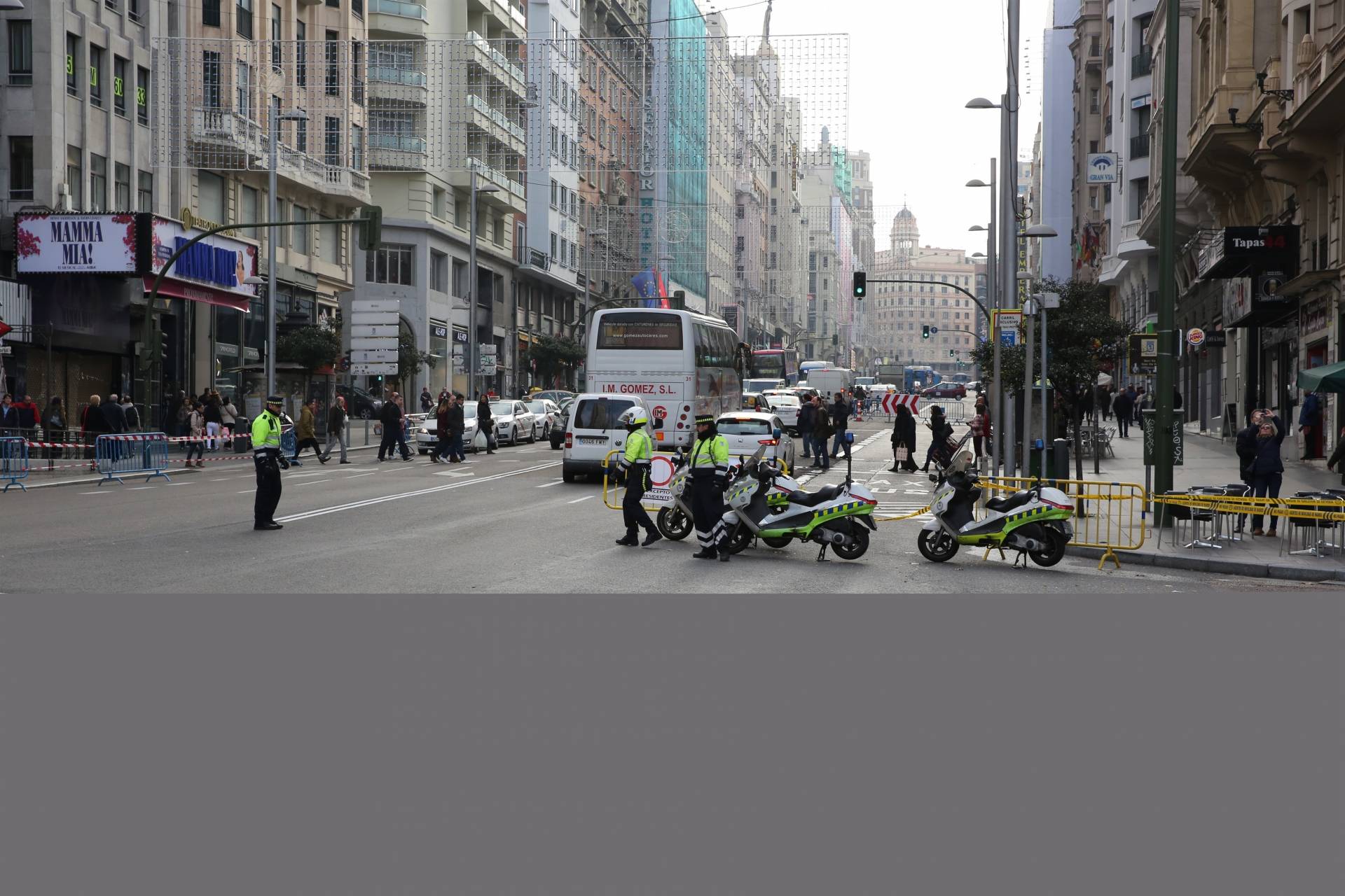 La madrileña calle de Gran Vía durante los cortes al tráfico, en diciembre de 2016..