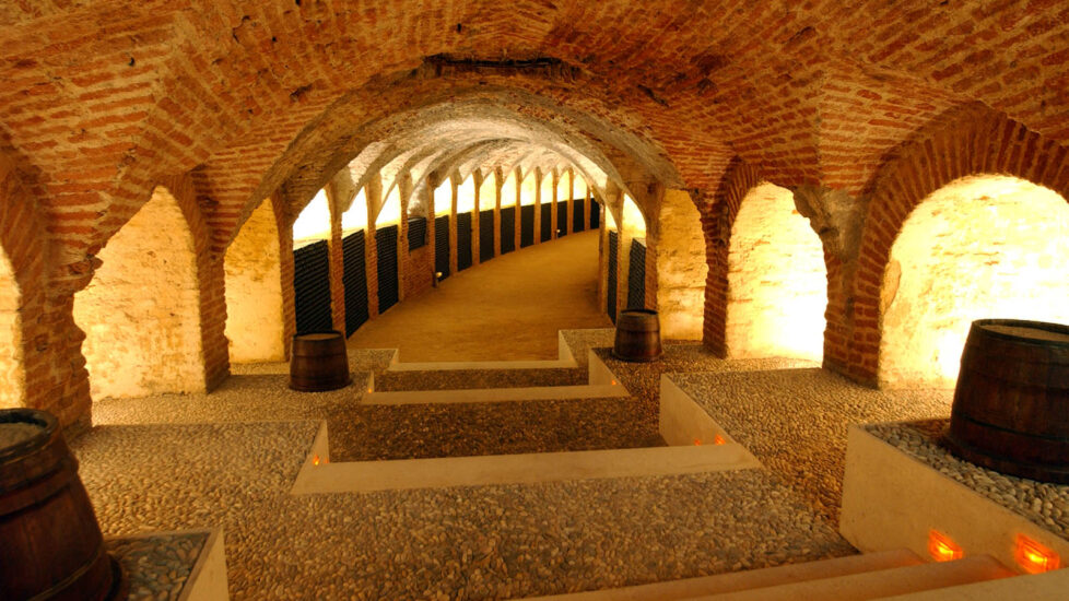 Bodega de Carlos III. El final de la galería subterránea es el lagar, que fue completamente restaurado en el año 2000. Los inquilinos anteriores echaron cemento sobre la rampa de acceso.