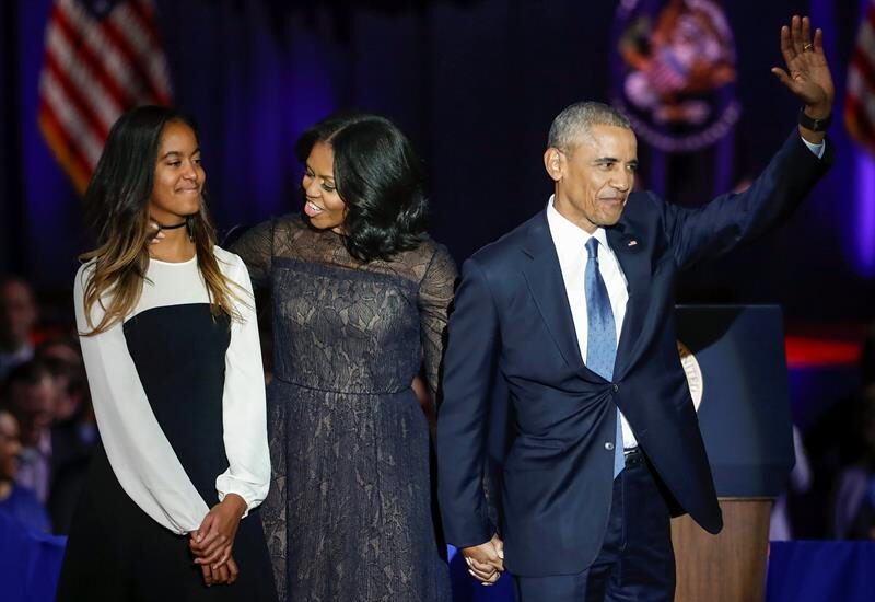El presidente Barack Obama, junto a Michelle y su hija, en Chicago.