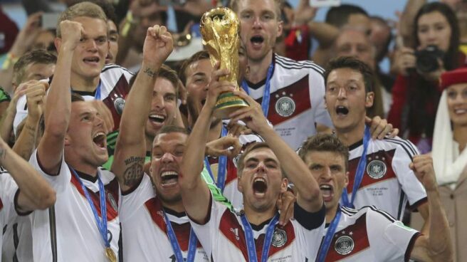 Los jugadores de Alemania celebran su victoria en la final del Mundial de Brasil de 2014.