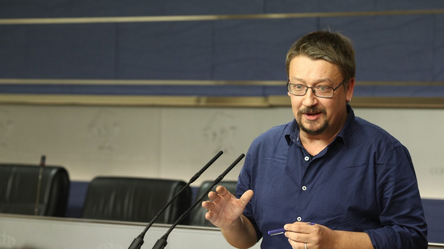 El portavoz de En Comú Podem en el Congreso, Xavier Doménech, durante su comparecencia.