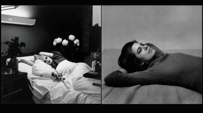 Hujar, Peter (1934-1987) Candy Darling on Her Deathbed, Collection of Ronay and Richard Menschel, Non-Morgan, (L2016.66.3 ) Candy Darling on Her Deathbed y Susan Sontag ( a la derecha)