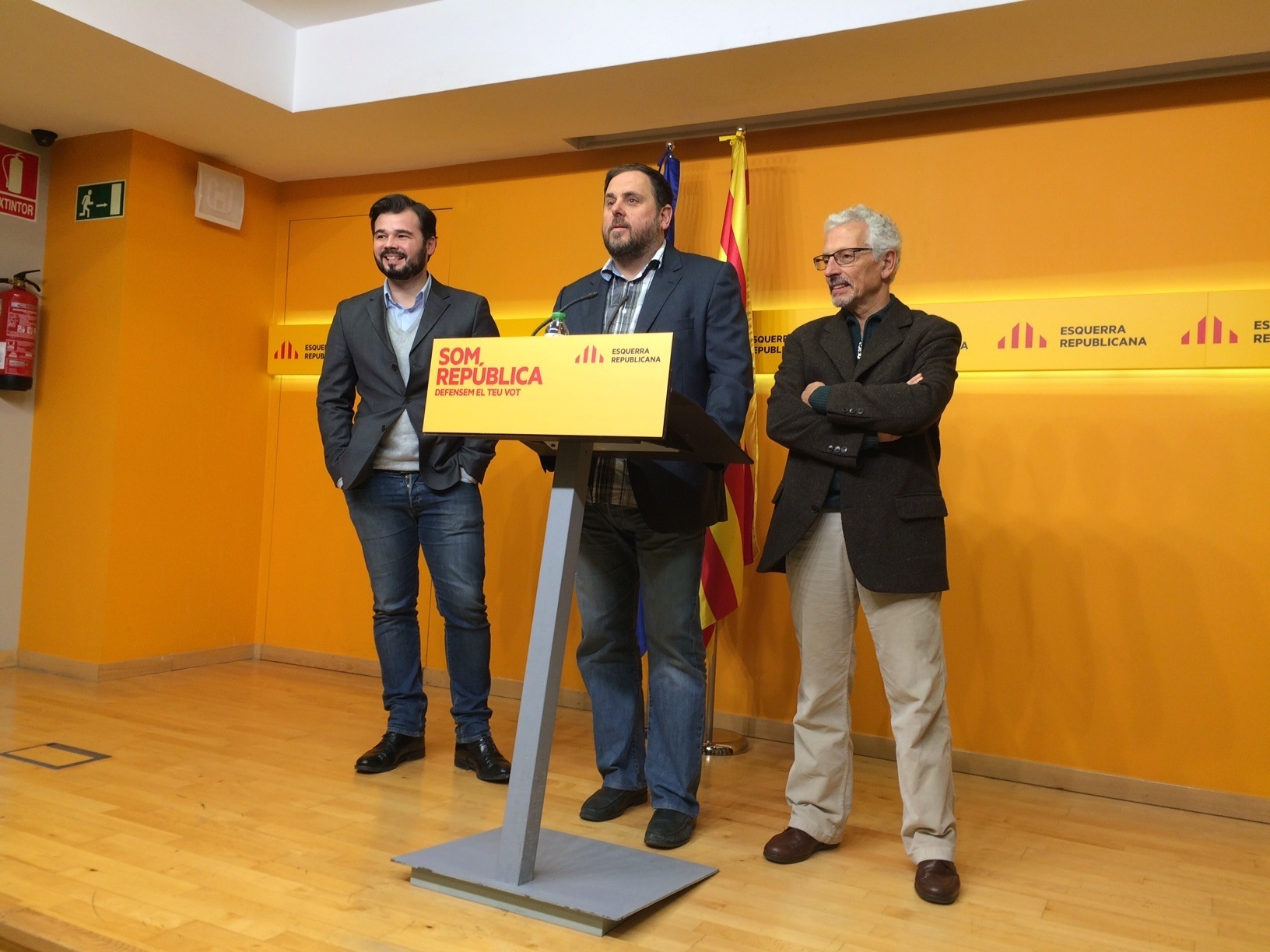 Los miembros de ERC Gabriel Rufián, Oriol Junqueras, Santiago Vidal.