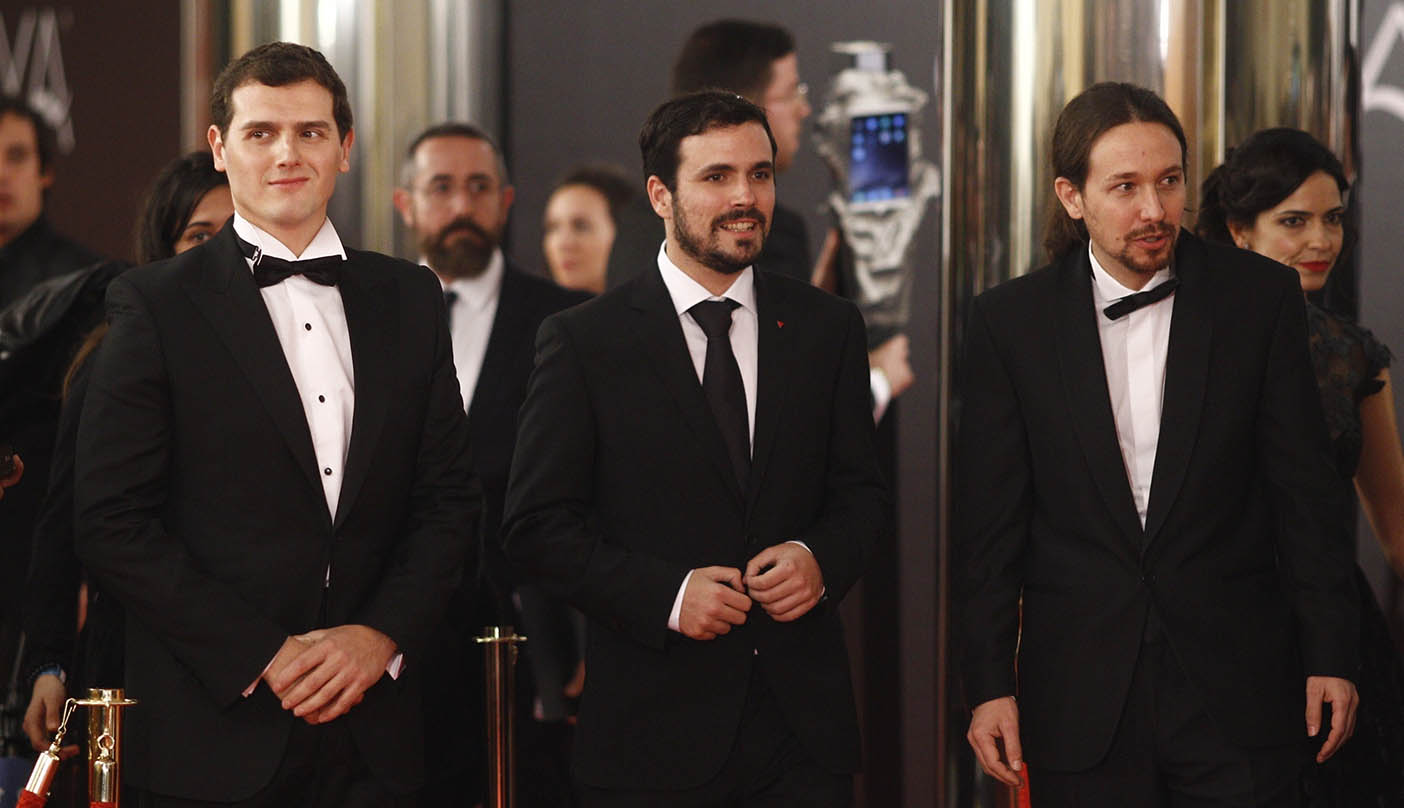 Albert Rivera, Alberto Garzón y Pablo Iglesias en la gala de los premios Goya.