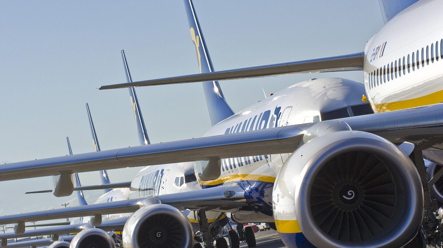 Aviones de la aerolínea irlandesa Ryanair.
