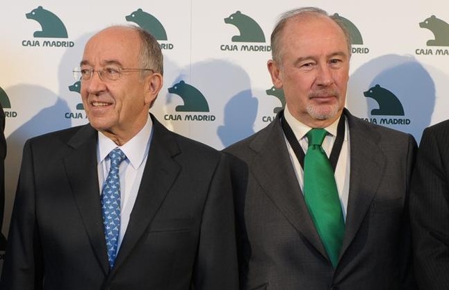 El ex gobernador del Banco de España, Miguel Ángel Fernández Ordóñez, junto al ex presidente de Bankia, Rodrigo Rato.