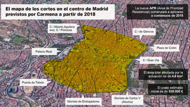 El mapa de las restricciones al coche de Carmena afectará a todo el centro de Madrid