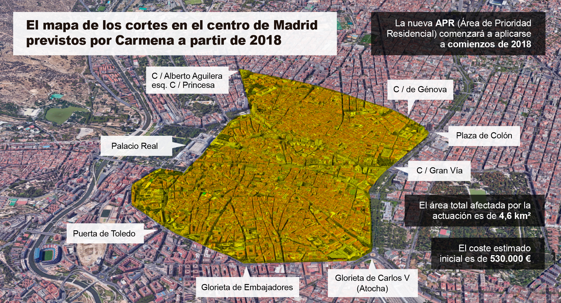 El área afectada por Madrid Central será más o menos así.