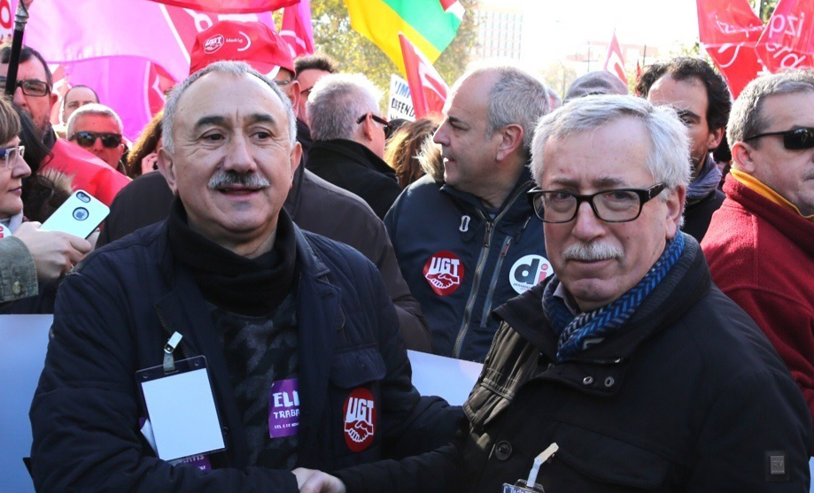 toxo-alvarez-manifestacion Los secretarios generales de UGT y CCOO, Pepe Álvarez e Ignacio Fernández Toxo, juntos en una manifestación.