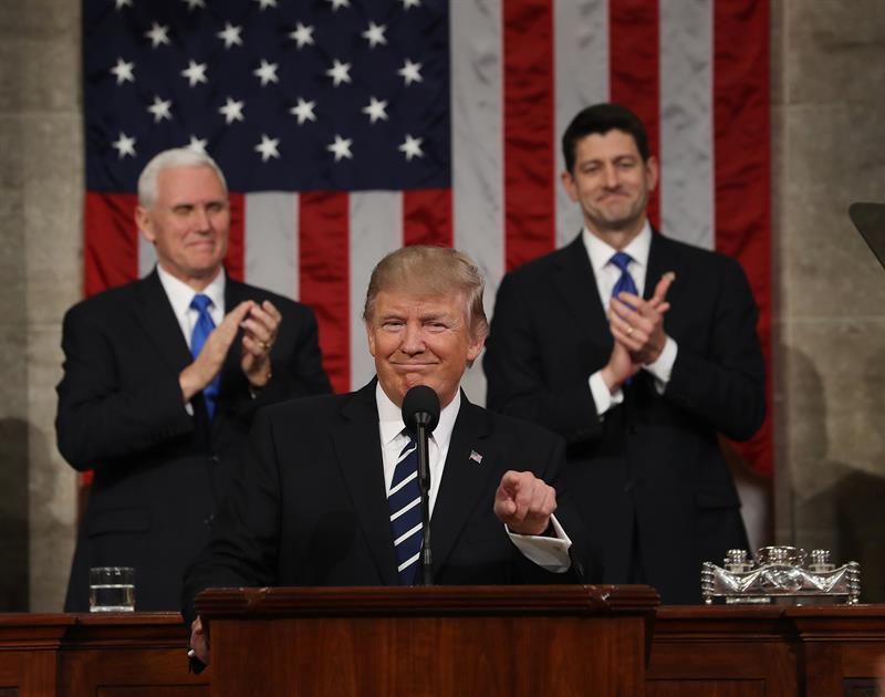 El presidente de EEUU, Donald Trump, durante su alocución ante los congresistas de las dos cámaras, en Washington.