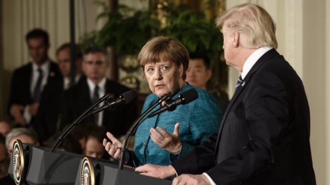 Angela Merkel y Donald Trump en su primer encuentro.