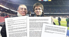 Josep Manel Bassols y Carles Puigdemont, juntos durante un partido en el Nou Camp.