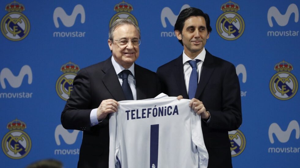 El presidente del Real Madrid, Florentino Pérez, y el de Telefónica, José María Álvarez-Pallete.