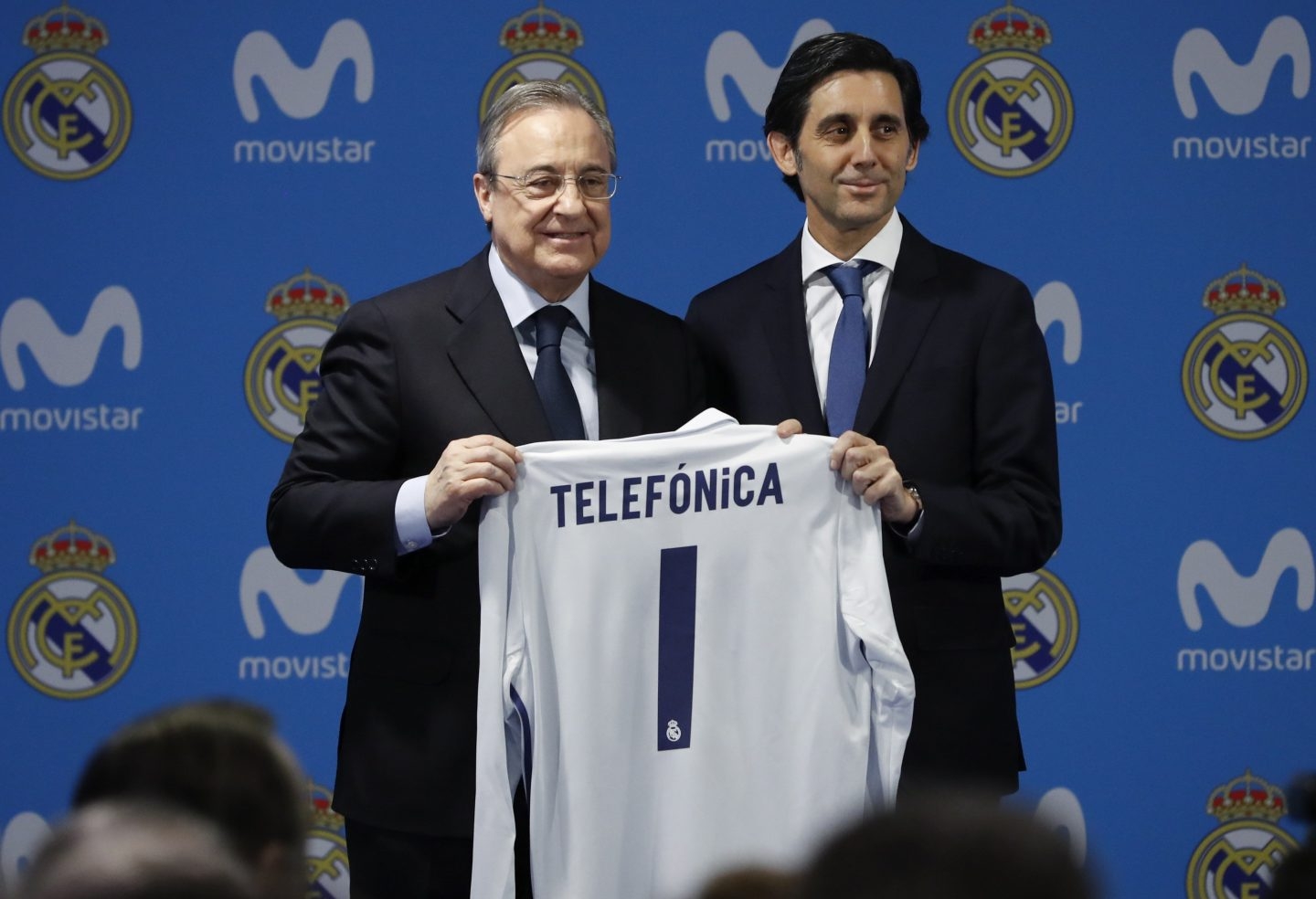 El presidente del Real Madrid, Florentino Pérez, y el de Telefónica, José María Álvarez-Pallete.