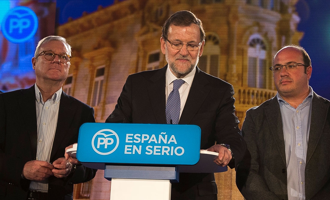 Rajoy junto a Valcárcel y Sánchez en un acto del PP de Murcia