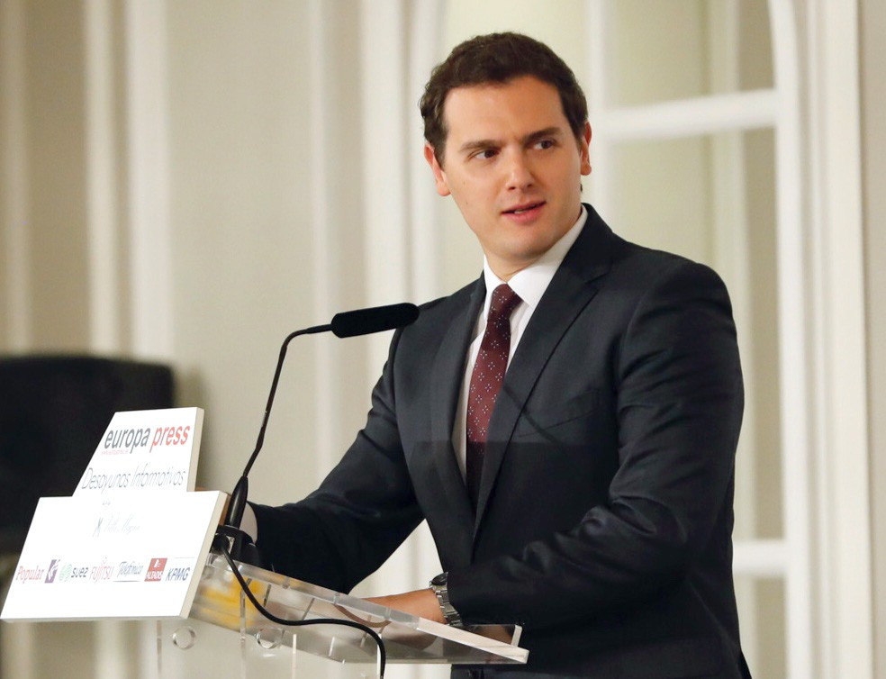 El presidente de Ciudadanos, Albert Rivera, durante un desayuno informativo.