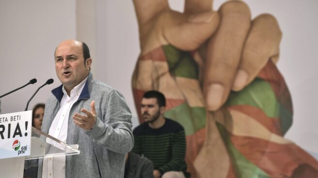 El presidente del PNV, Andoni Ortuzar, durante su intervención en el Aberri Eguna.