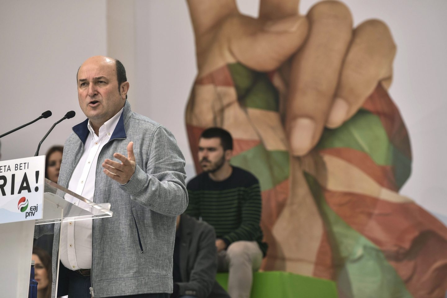 El presidente del PNV, Andoni Ortuzar, durante su intervención en el Aberri Eguna.