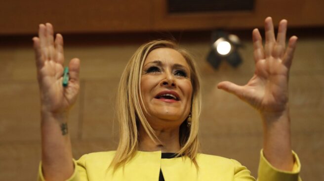 Cristina Cifuentes, durante su comparecencia en la Comunidad. Cristina Cifuentes, presidenta de la Comunidad de Madrid.