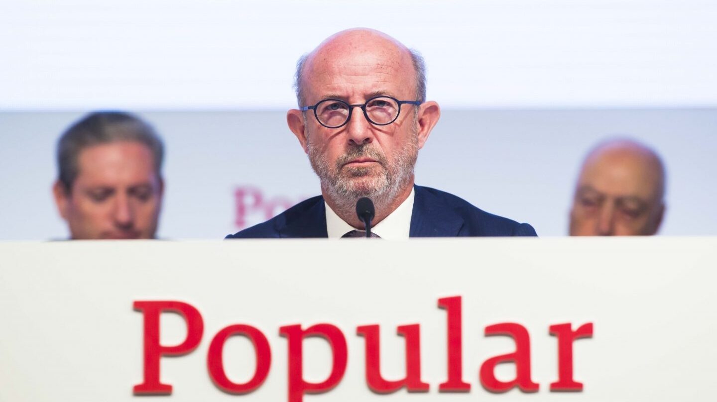 El presidente de Popular, Emilio Saracho, en la Junta de Popular.