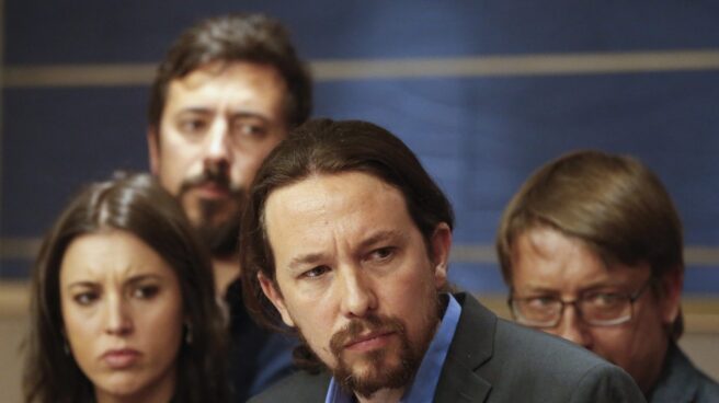 Pablo Iglesias, durante la rueda de prensa en la que anunció la moción de censura al Gobierno.