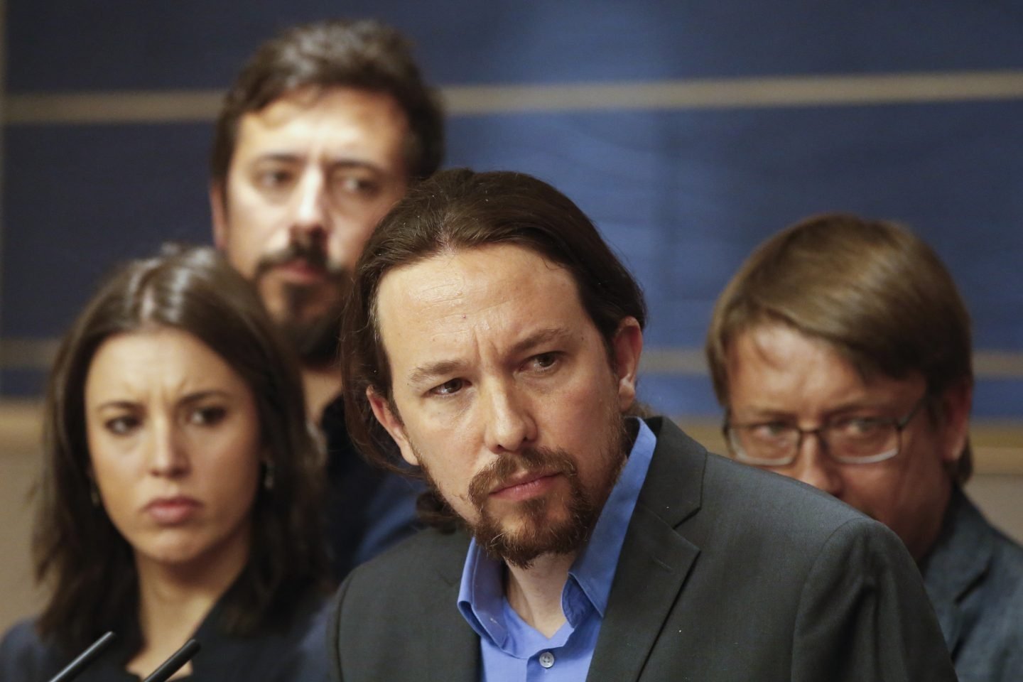 Pablo Iglesias, durante la rueda de prensa en la que anunció la moción de censura al Gobierno.